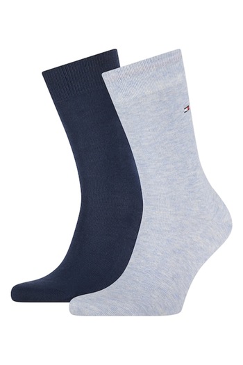 Tommy Hilfiger , Set of Long Socks with Embroidered Logo - 2 Pairs, Melange Blue, Navy Blue, 39-42