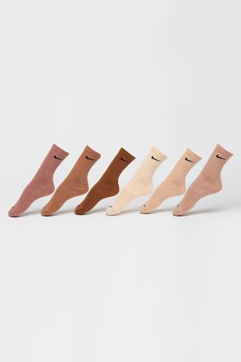 Nike , Set of long cotton-blend socks for training - 6 pairs, Brown, Dusty Pink, S