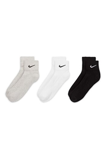 Nike , Unisex Cushioned Fitness Socks - 3 Pairs, Black, White, Melange Gray, XL