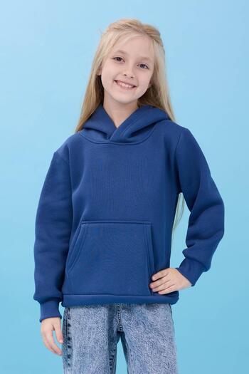 Perendi Unisex Hooded Kangaroo Pocket Hooded Winter Sweatshirt - Indigo