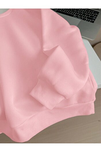 MOONBULL Kadın Cherry Kiraz Baskılı Oversize Bisiklet Yaka Sweatshirt