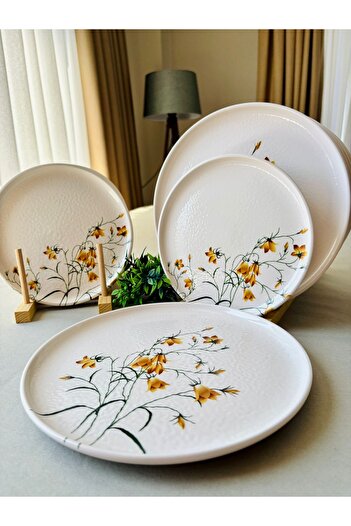 Yiğit Seramik Züccaciye Yellow Crocus 6 Services + 6 Cake Plates Presentation