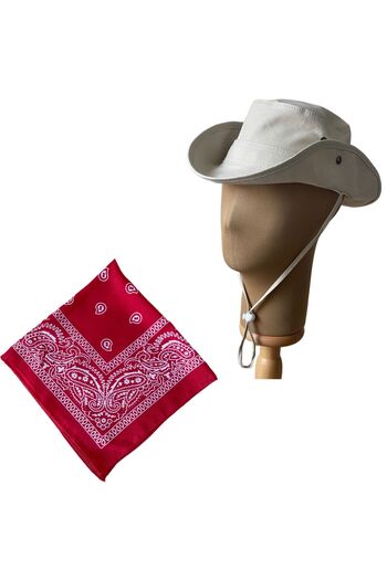 Rupen Kraft Summer Foldable Safari Fedora Cowboy Hat with Cotton Bandana Combination