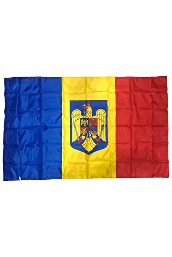 SDX Market Romania tricolor flag with coat of arms, Outdoor / Indoor, nylon, 135 cm x 90 cm 60 g / sq m