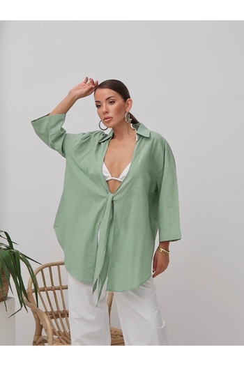 Paw Garage Women's Linen Single Tie Pareo Shirt