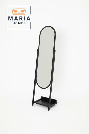 MARIA HOMES Oval Standing Mirror with Black Frame and Storage Base