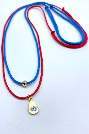 Concept HuBuTU Blue and Red Twisted Rope Necklace Set with Evil Eye and Dorica Figures (2 Pieces)