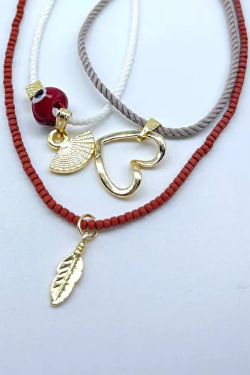 Concept HuBuTU Angel Wing Fan Heart Figured Murano Evil Eye Sand Beaded and Twisted String Necklace Set (3 Pieces)