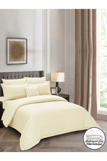 Donetella Comforter Set King Size, 8-Pcs, 260x240 cm, Striped Bedding Set, All Season, Microfiber