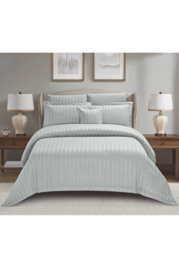 Donetella 6-Piece Hotel Striped Duvet Cover Set, King Size 220x240 cm, Microfiber, Without Filler