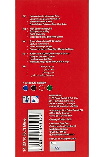 Faber Castell FABER-CASTELL 1423 BALL PEN 0.7MM BOX OF 10PC BLUE