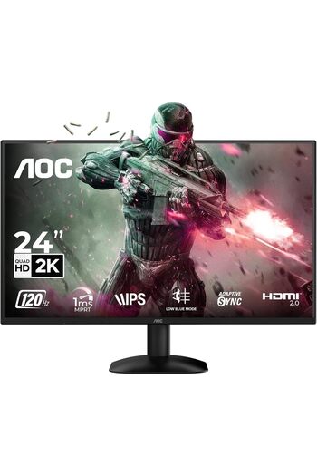 Aoc Gaming Monitor QHD 24 Inch - 120Hz, 1ms MPRT, Adaptive Sync, HDMI 2.0, DisplayPort 1.4, Frameles