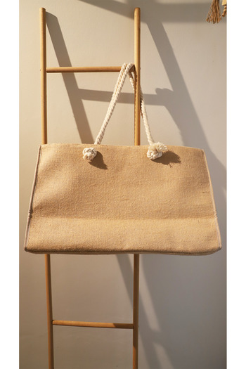 AQUATOLIA Jute Tote Bag - Zippered- 54*34 Cm- Beach Bag - Small Bag