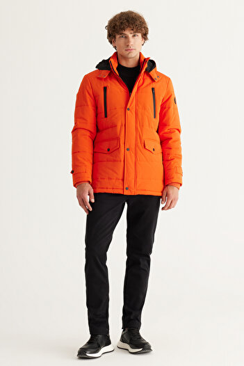 AC&Co / Altınyıldız Classics Erkek Turuncu Standart Fit Normal Kesim Dik Yaka Soğuk Geçirmez Outdoor Kaban