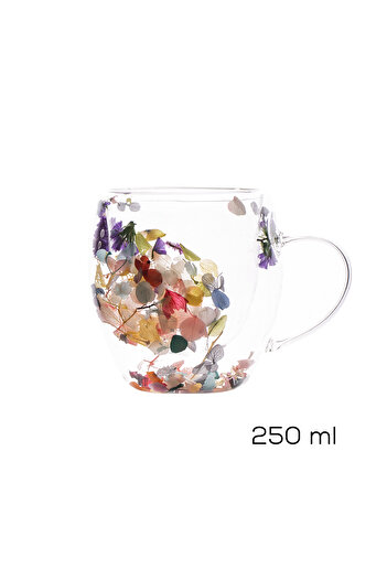 Porsima Leafy Çift Cidarlı Cam Çay Kahve Kupası Isı Yalıtımlı Kulplu Cam Bardak 2 Adet 250ml