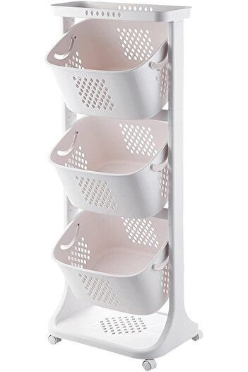Türkiye 3-Tiers Laundry Basket with Handles & Wheels, Plastic Kids Laundry Hamper for Boys Girls Bedroom, Ve
