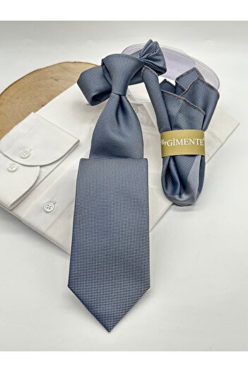 Gutiero Classic Necktie with Gray Patterned Handkerchief