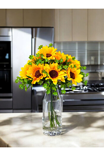 MD Aspiz Flowers Artificial Luxury Sunflower Bouquet 10 Pieces (Without Pot) 33cm Arranged Moon Bouquet Large Daisy Ivy Bridal