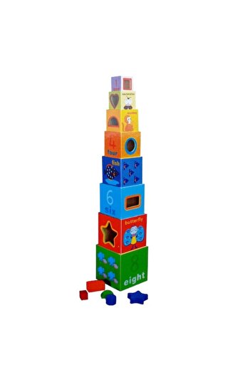 OEM Wooden Tower Toy with 8 Numbered Cubes, Animals, and Shape Sorter - Montessori
