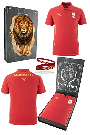 Galatasaray Original Licensed Polo Neck Red Training 5 Star T-Shirt + Bracelet Set