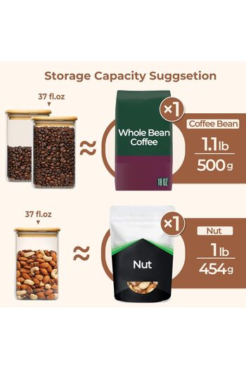 COOYA 4Pcs 1L Glass Storage Containers with Lids,Clear Food Storage Jar,for Cookie Tea Coffee Beans Spice