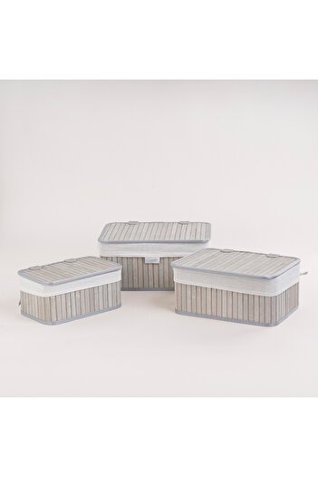Cottage grey bamboo basket set with lid 3 pcs