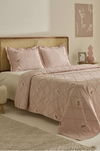 Karaca Home Myra Double Floral Bedspread Powder