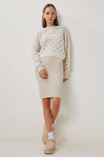 Happiness İstanbul Women's Stone Knitwear Sweater Dress Suit Yg00110