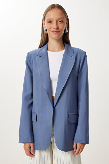 Happiness İstanbul Women's Indigo Blue Padded Shawl Collar Blazer Jacket Kt00022