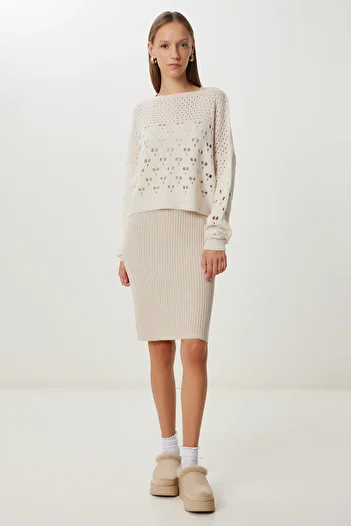 Happiness İstanbul Women's Stone Knitwear Sweater Dress Suit Yg00110