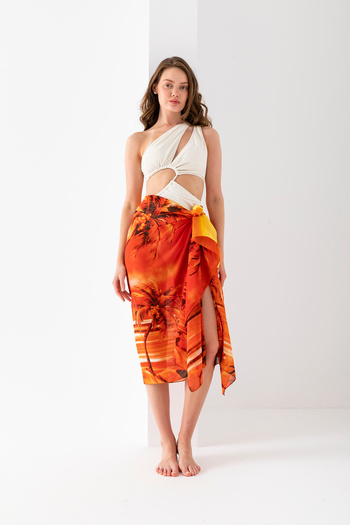 Wega Moda Palm Patterned Beach Pareo, Women's Pareo, Pareo, 100X200 cm