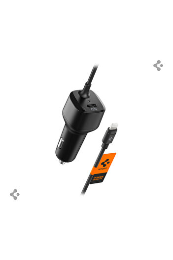 Spigen 47W USB-C 2 Port Araç içi Hızlı Şarj Aleti + Lightning Şarj Kablo Güç Adaptörü Çakmaklık - ACP04205