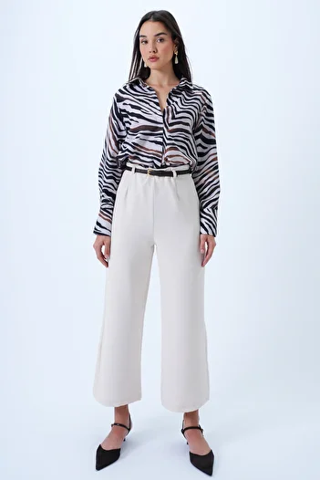 Trend Alaçatı Stili Women's Cream Belt Detailed Hidden Zipper Pencil Woven Trousers Alc-X14323