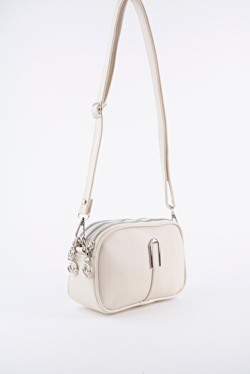 Vivaq Women's Snowdrop Cream 4 Compartment Faux Leather Medium Size Zipper Closure Handbag and Shoulder Bag