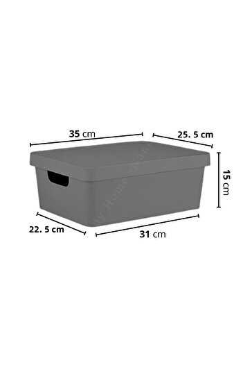 Nandy Home 10 Lt Decorative Organizer Box with Lid 6 Pieces Anthracite