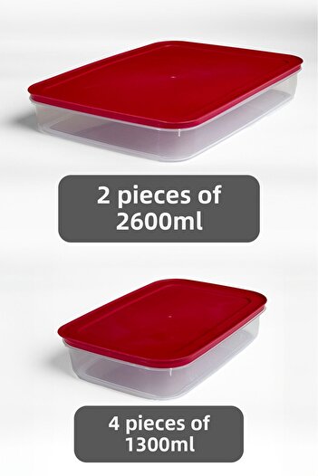 Mutfak Köşesi 6-Piece Refrigerator Organizer - Storage Set Suitable for Microwave, Freezer and Freezer 2X2600Ml 4X1300Ml