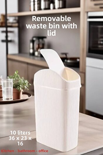 Open Home Concept 10 Lt Trash Can, Kitchen, Bathroom, Toilet, Office Trash Can Cream