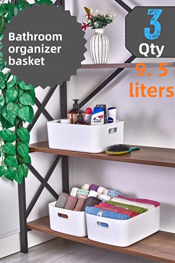 Mutfak Köşesi 3-Piece Tidybox Large Size 9.5 Lt Basic Bathroom Organizer Basket, Decorative Refrigerator Organizer