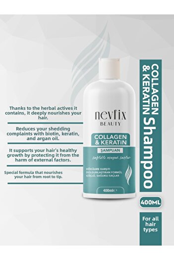 Nevfix Beauty Collagen Keratin Shampoo - 400 Ml Spill and Nourishing Formula