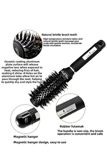 LAND OF MYTH 32 mm-Lom1092 Nano Technology Ceramic + Ionic Thermal Blow Dry Hair Brush, Natural Horsehair Teeth, Professional