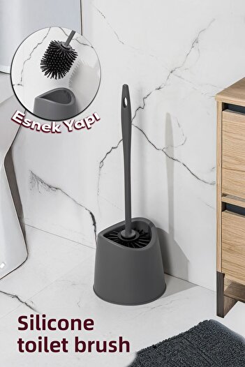 Porsima Sb-776 Silicone Wc Toilet Bathroom Sink Brush Toilet Bowl Cleaning Brush Anthracite
