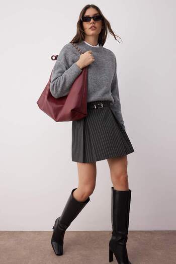 Trendyol Collection Fusta mini țesută în linie A/clopot cu dungi antracit TWOAW26ET00031