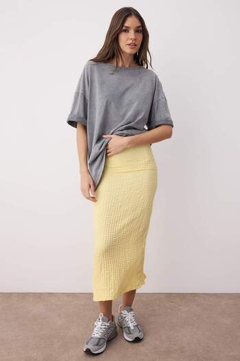 Trendyol Collection Yellow Textured Slit Midi Stretchy Knitted Skirt Twoss25Et00213