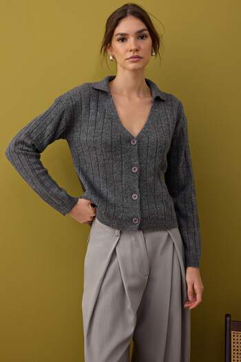 Trendyol Collection Anthracite Wool Basic Polo Neck Knitwear Cardigan |   Twoaw26Hi00084 ​​