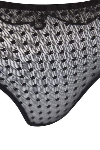 Trendyol Collection Schwarzes, gepunktetes, gerüschtes Tüll-Unterwäscheset ohne Träger, gestrickt, THMAW26CC00002