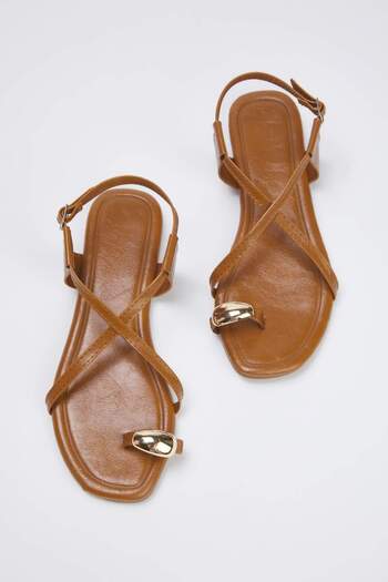 TRENDYOL SHOES Caramel Brown Accessory Detailed Women's Sandals Takss25Sd00067