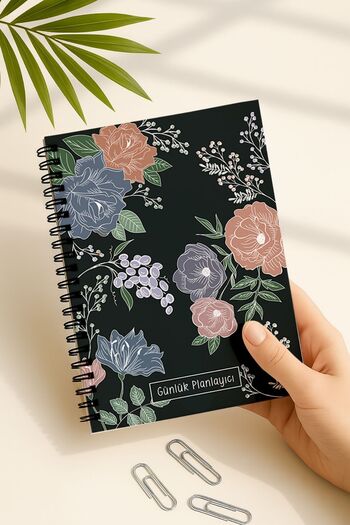 Eldesen Tasarım Daily Planner A5 Notebook, Notes, to Do, Flexible Cardboard Cover, 100 Days, White Line