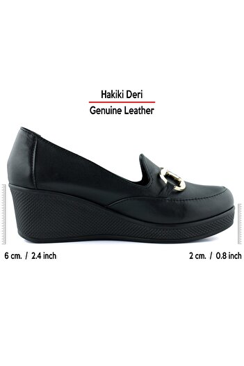 Erkan Saçmacı Hayley Black Genuine Cowhide Leather Buckle Round Toe Wedge Heels Casual Shoes