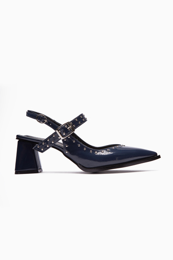 Limoya Nuria Navy Blue Patent Leather Pointed Toe Strappy Women's Sandals