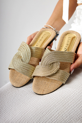 Limoya Nihaal Straw Cross Strap Flat Sole Women's Slippers